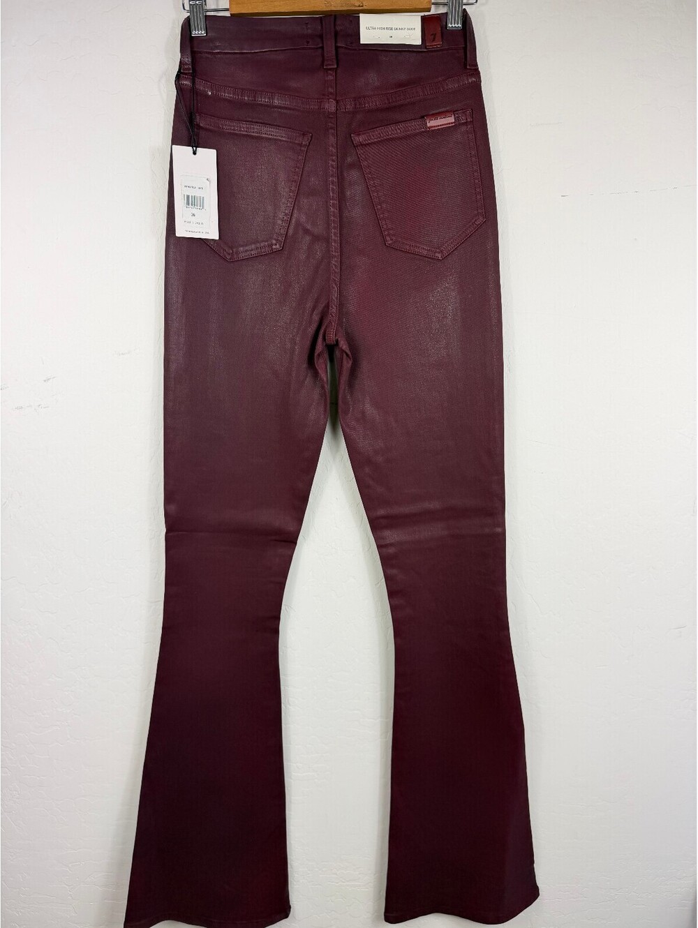 7 For All Mankind Burgundy Ultra High Rise Skinny Boot Jeans 26 Flare NWT - Picture 2 of 9
